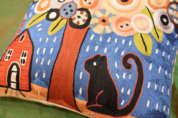 Home Sweet Home Karla Gerard Accent Pillow Cover Handembroidered Art Silk 18"x18" - KashmirDesigns