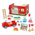 Lil Woodzeez Fire Station Playset with Figurines Storybook