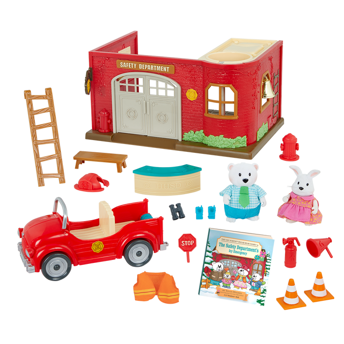 Lil Woodzeez Fire Station Playset with Figurines Storybook