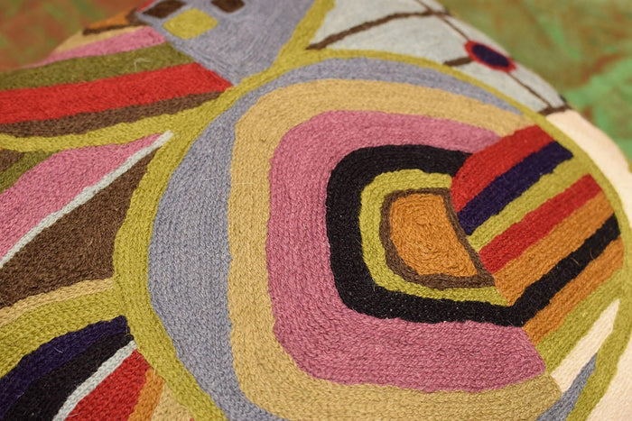 Hundertwasser Biomorph I Cushion Cover Hand Embroidered 18" x 18" - KashmirDesigns