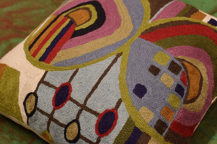 Hundertwasser Biomorph I Cushion Cover Hand Embroidered 18" x 18" - KashmirDesigns