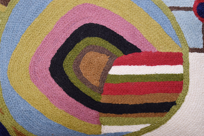 Hundertwasser Pillow Cover Blue Biomorph I Art Nouveau Cushions Hand Embroidered Wool 18x18"