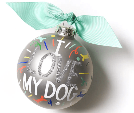 I Love My Dog Glass Ornament