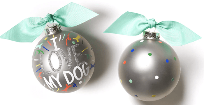 I Love My Dog Glass Ornament front and back