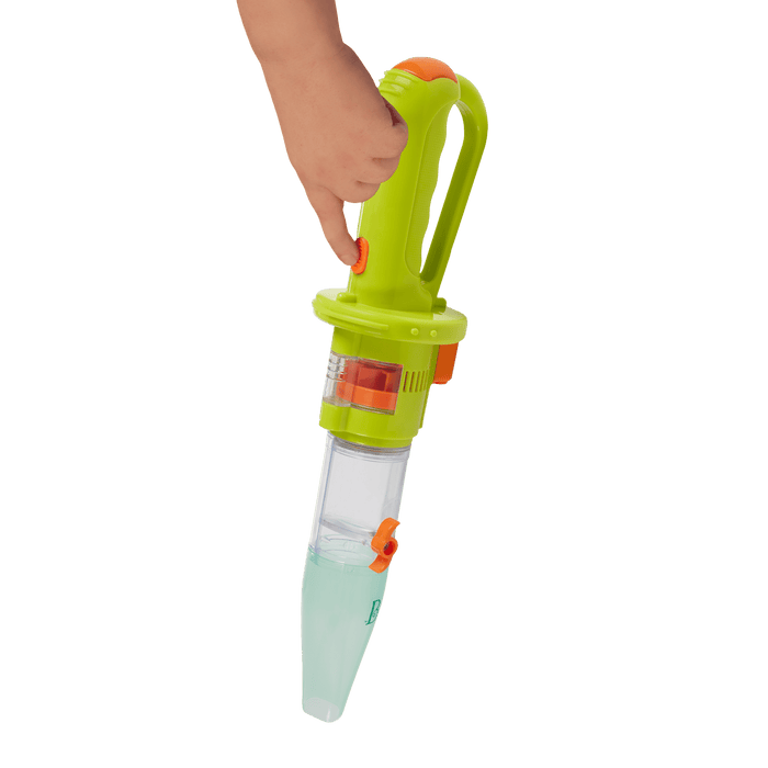 Bug catcher vacuum with magnifying glass, tweezers, toys, and capture jar