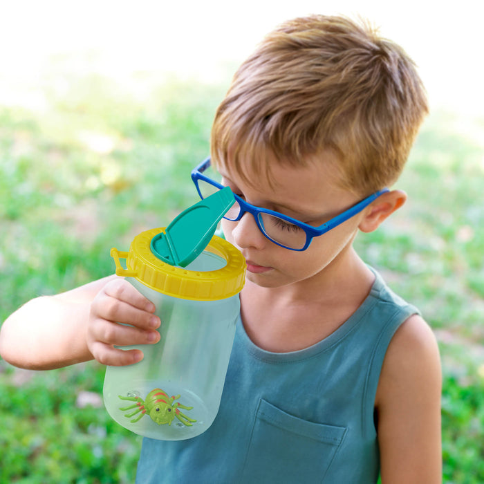Bug catcher vacuum with magnifying glass, tweezers, toys, and capture jar