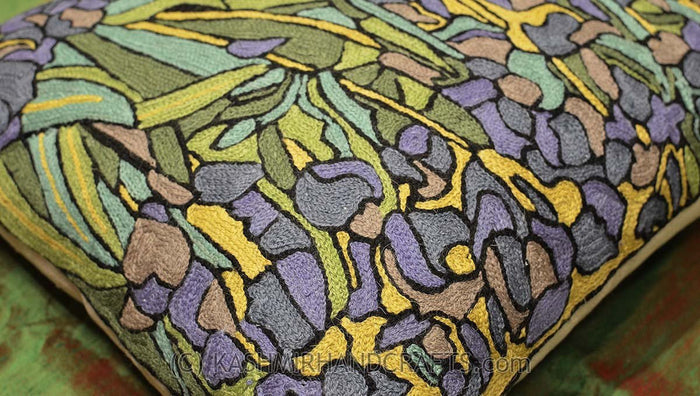 Irises Inspired Van Gogh Throw Pillow Cover Hand Embroidered 18" x 18" - KashmirDesigns