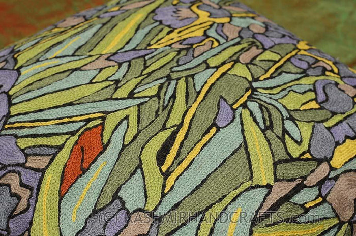 Irises Inspired Van Gogh Throw Pillow Cover Hand Embroidered 18" x 18" - KashmirDesigns