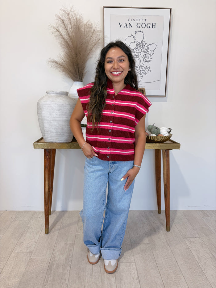 It girl striped knit sweater vest