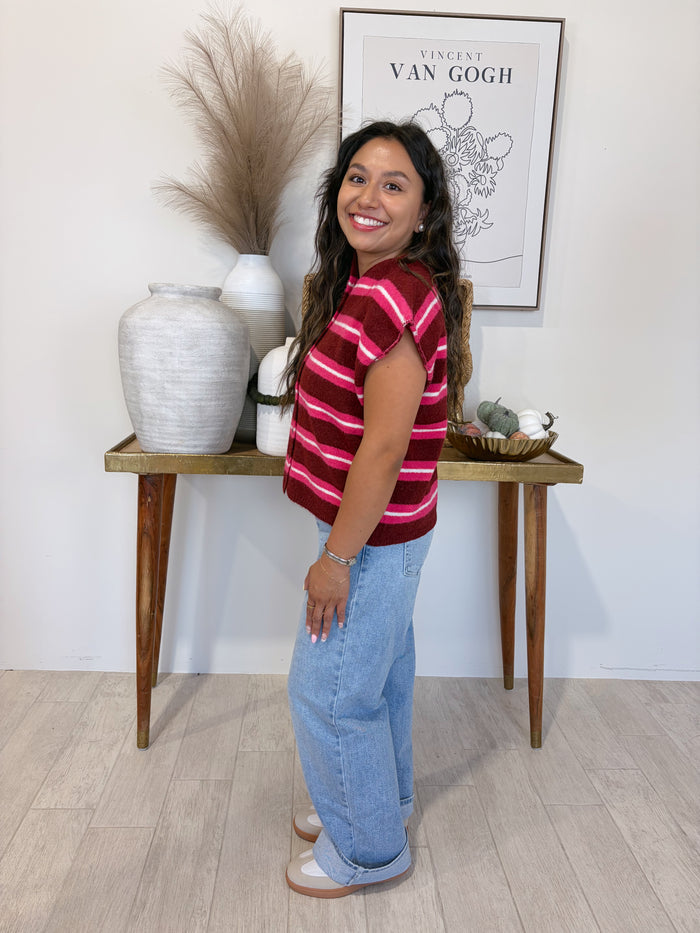 It girl striped knit sweater vest