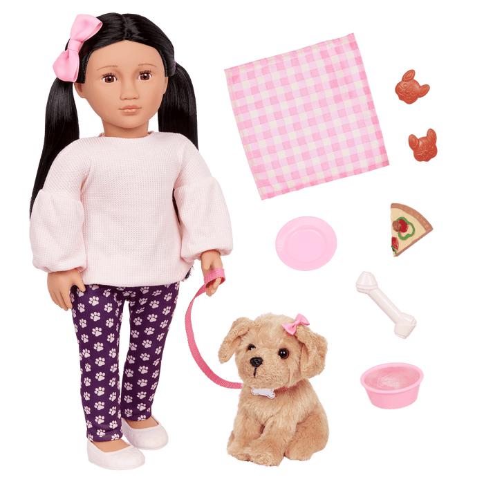 Our Generation 18-inch Doll Jin & Pet Dog Plush Charm