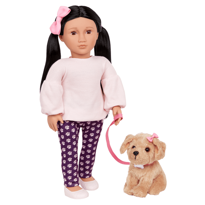 Our Generation 18-inch Doll Jin & Pet Dog Plush Charm