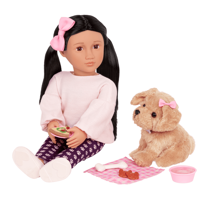 Our Generation 18-inch Doll Jin & Pet Dog Plush Charm