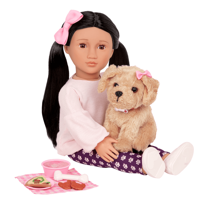 Our Generation 18-inch Doll Jin & Pet Dog Plush Charm