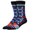 Pair of socks with a geometric pattern on a white background