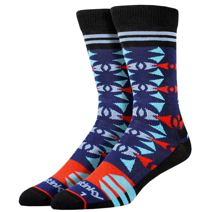 Pair of socks with a geometric pattern on a white background