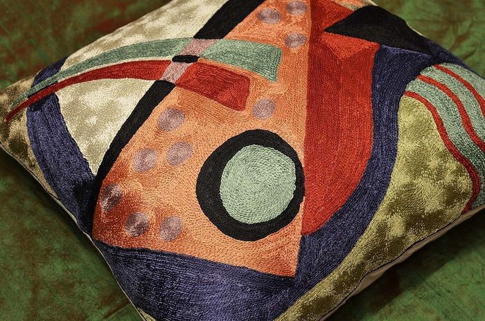 Kandinsky Abstract Composition Orange Silk Throw Pillow Cover 18" x 18" - KashmirDesigns