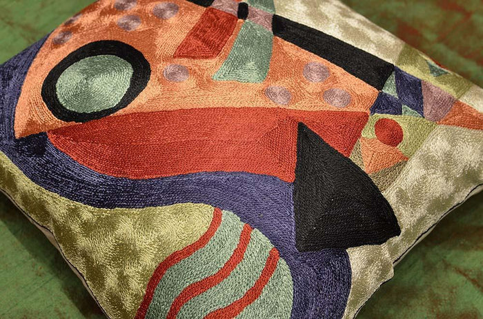 Kandinsky Abstract Composition Orange Silk Throw Pillow Cover 18" x 18" - KashmirDesigns