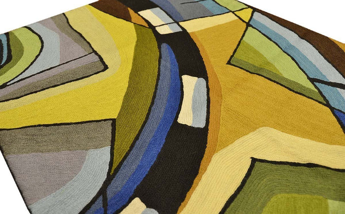 Kandinsky Blue Star Wool Rug / Wall Tapestry Hand Embroidered 2ft x 3ft - KashmirDesigns