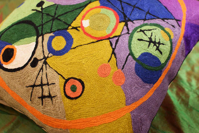 Kandinsky Circles In Circle III Accent Pillow Cover Handembroidered Wool 18"x18" - KashmirDesigns