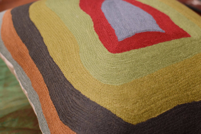 Kandinsky Colorful Soul Decorative Pillow Cover Wool Hand Embroidered 18" x 18" - KashmirDesigns