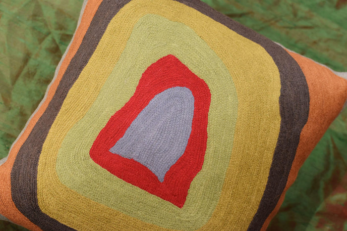Kandinsky Colorful Soul Decorative Pillow Cover Wool Hand Embroidered 18" x 18" - KashmirDesigns