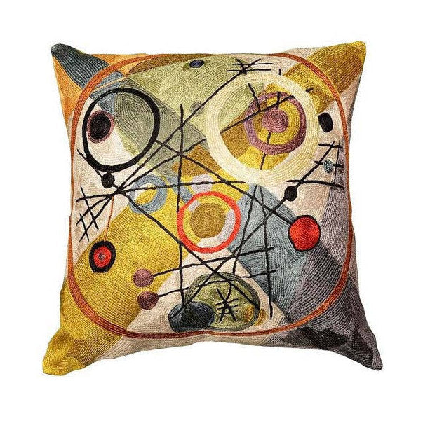Kandinsky Cushion Cover Circles In A Circle Silk Hand Embroidered Art Silk 18x18" - KashmirDesigns