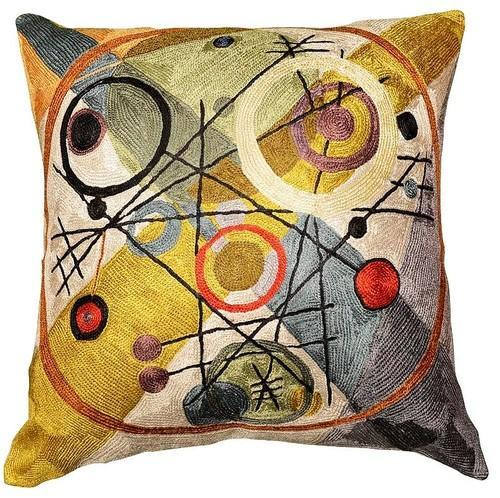 Kandinsky Cushion Cover Circles In A Circle Silk Hand Embroidered Art Silk 18x18" - KashmirDesigns