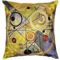 Kandinsky Cushion Cover Circles In Circle III Yellow Handembroidered Art Silk 18x18" - KashmirDesigns