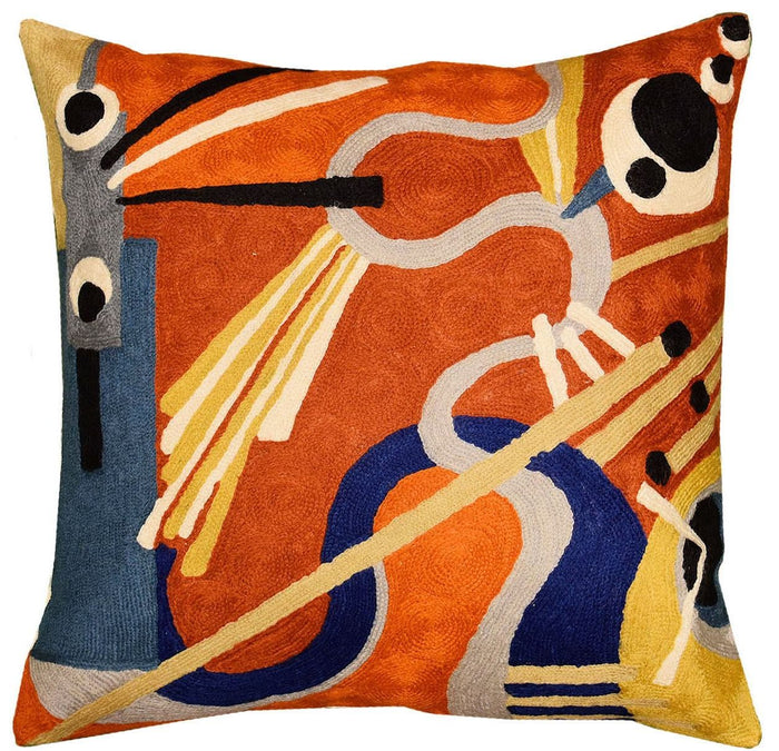 Kandinsky Decorative Pillow Cover Intuitive Flow II Wool HandEmbroidered 18x18 - KashmirDesigns