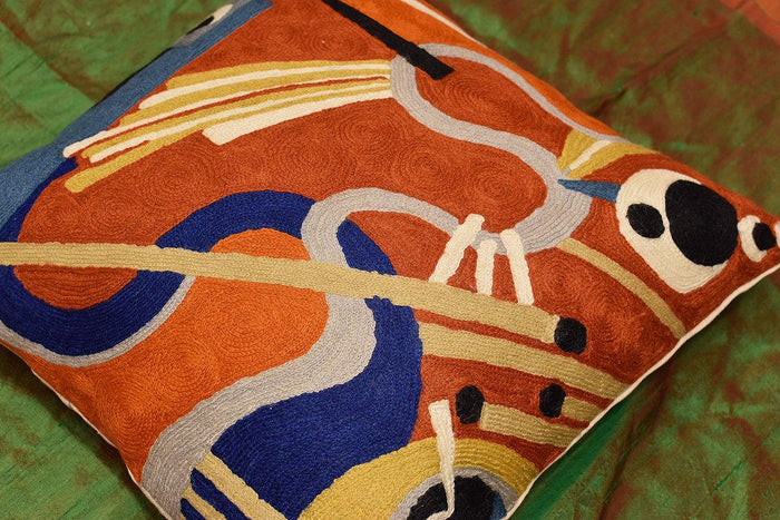 Kandinsky Decorative Pillow Cover Intuitive Flow II Wool HandEmbroidered 18x18 - KashmirDesigns
