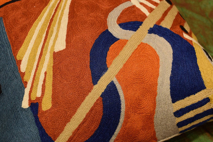 Kandinsky Decorative Pillow Cover Intuitive Flow II Wool HandEmbroidered 18x18 - KashmirDesigns