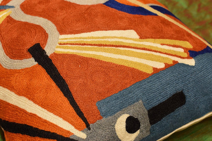 Kandinsky Decorative Pillow Cover Intuitive Flow II Wool HandEmbroidered 18x18 - KashmirDesigns