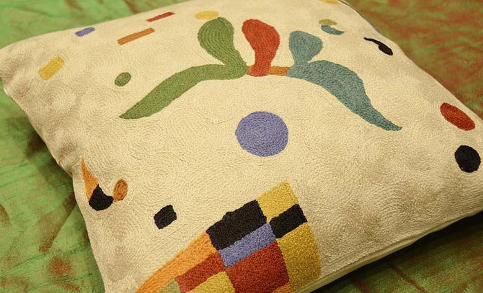 Kandinsky Elements Creme Pillow Cover Hand Embroidered 18" x 18" - KashmirDesigns