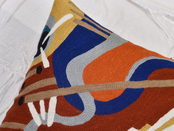 Kandinsky Modern Pillow Cover - Intuitive Brown Abstract Pillowcase Modern Couch Cushion Mid Century Chair Cushions Handmade Wool Size 18x18