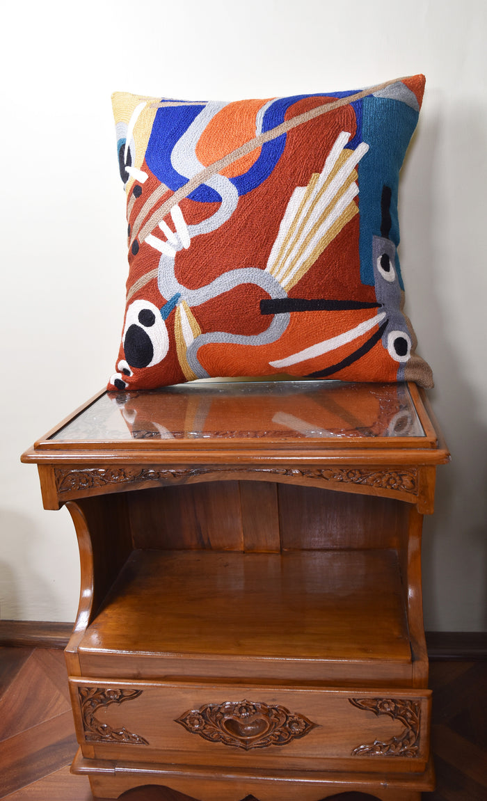 Kandinsky Modern Pillow Cover - Intuitive Brown Abstract Pillowcase Modern Couch Cushion Mid Century Chair Cushions Handmade Wool Size 18x18