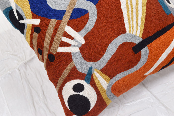 Kandinsky Modern Pillow Cover - Intuitive Brown Abstract Pillowcase Modern Couch Cushion Mid Century Chair Cushions Handmade Wool Size 18x18