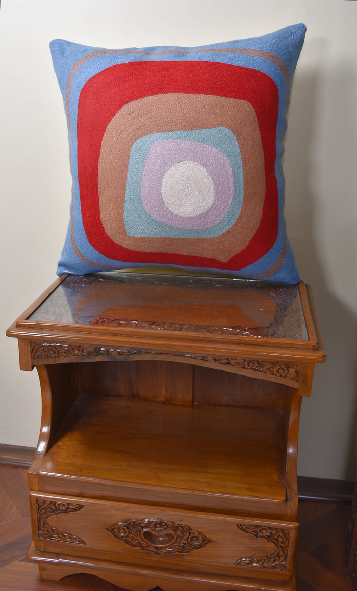 Kandinsky Ruby Pillow Cover Square III Blue Accent Farmhouse Chair Cushion Pillowcase Kids Room Cushions Hand Embroidered Wool Size 18x18