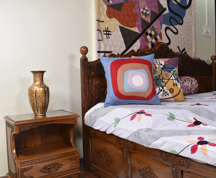 Kandinsky Ruby Pillow Cover Square III Blue Accent Farmhouse Chair Cushion Pillowcase Kids Room Cushions Hand Embroidered Wool Size 18x18