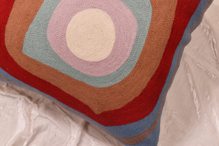 Kandinsky Ruby Pillow Cover Square III Blue Accent Farmhouse Chair Cushion Pillowcase Kids Room Cushions Hand Embroidered Wool Size 18x18