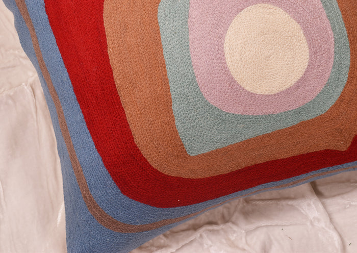 Kandinsky Ruby Pillow Cover Square III Blue Accent Farmhouse Chair Cushion Pillowcase Kids Room Cushions Hand Embroidered Wool Size 18x18