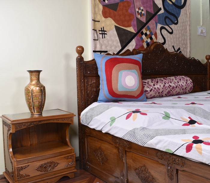 Kandinsky Ruby Pillow Cover Square III Blue Accent Farmhouse Chair Cushion Pillowcase Kids Room Cushions Hand Embroidered Wool Size 18x18
