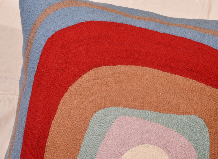 Kandinsky Ruby Pillow Cover Square III Blue Accent Farmhouse Chair Cushion Pillowcase Kids Room Cushions Hand Embroidered Wool Size 18x18