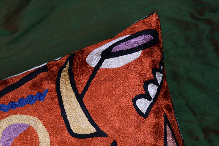Kandinsky Rust Pillow Cover Mit Und Gegen Copper Accent Pillows Hand Embroidered Art Silk 18x18" - KashmirDesigns