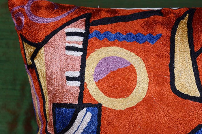 Kandinsky Rust Pillow Cover Mit Und Gegen Copper Accent Pillows Hand Embroidered Art Silk 18x18" - KashmirDesigns
