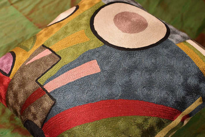 Kandinsky Soul Flood III Decorative Pillow Cover Silk Hand Embroidered 18" x 18" - KashmirDesigns