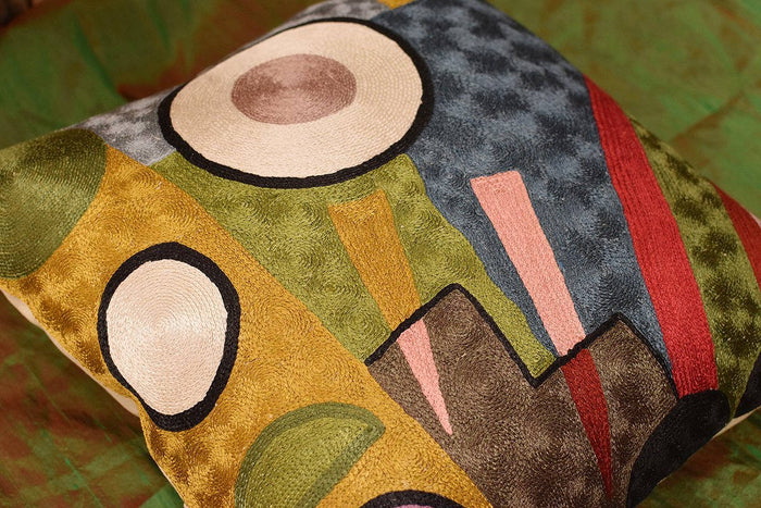 Kandinsky Soul Flood III Decorative Pillow Cover Silk Hand Embroidered 18" x 18" - KashmirDesigns