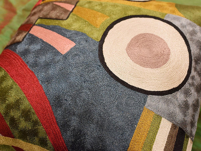 Kandinsky Soul Flood III Decorative Pillow Cover Silk Hand Embroidered 18" x 18" - KashmirDesigns