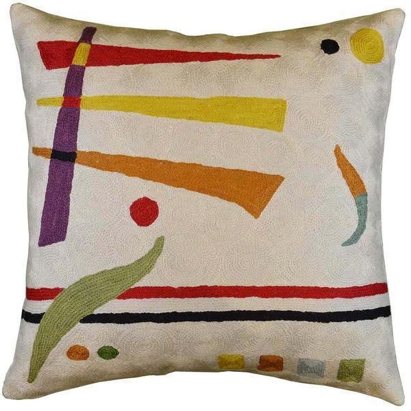 Kandinsky  Synaesthesia Abstract Cream Pillow Cover Wool Handembroidered 18" x 18" - KashmirDesigns