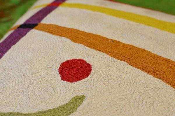 Kandinsky  Synaesthesia Abstract Cream Pillow Cover Wool Handembroidered 18" x 18" - KashmirDesigns